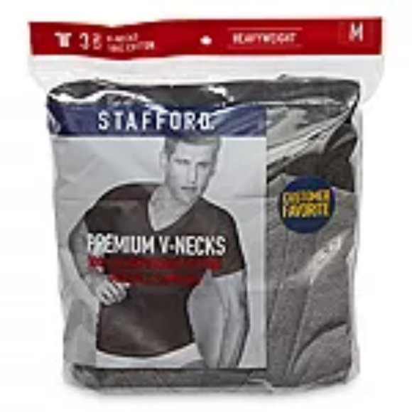 Stafford Heavyweight Mens 3 Pack Short Sleeve V Neck T-Shirt-Big and Tall - Picture 4 of 4